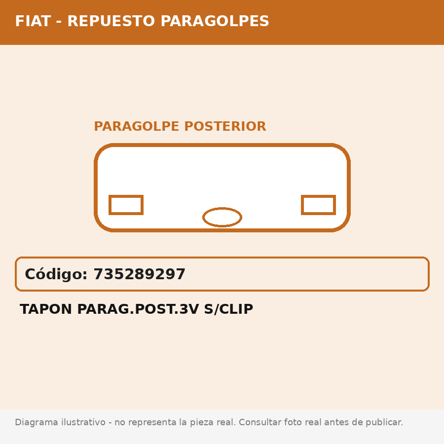 Tapon Parag.Post.3V S/Clip (Fiat) - Cod. 735289297
